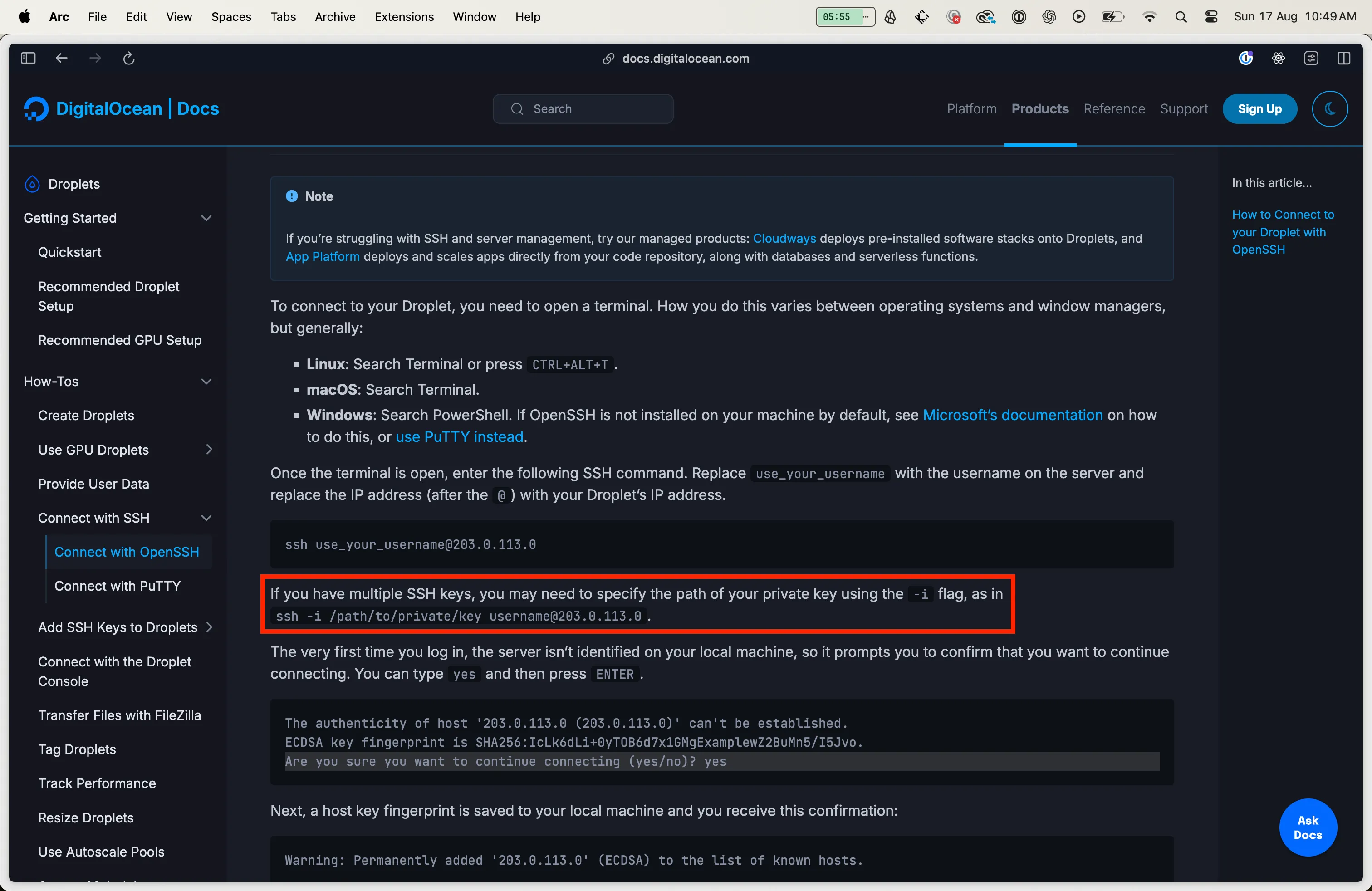Connecting to Digital Ocean Droplet with SSH keys
