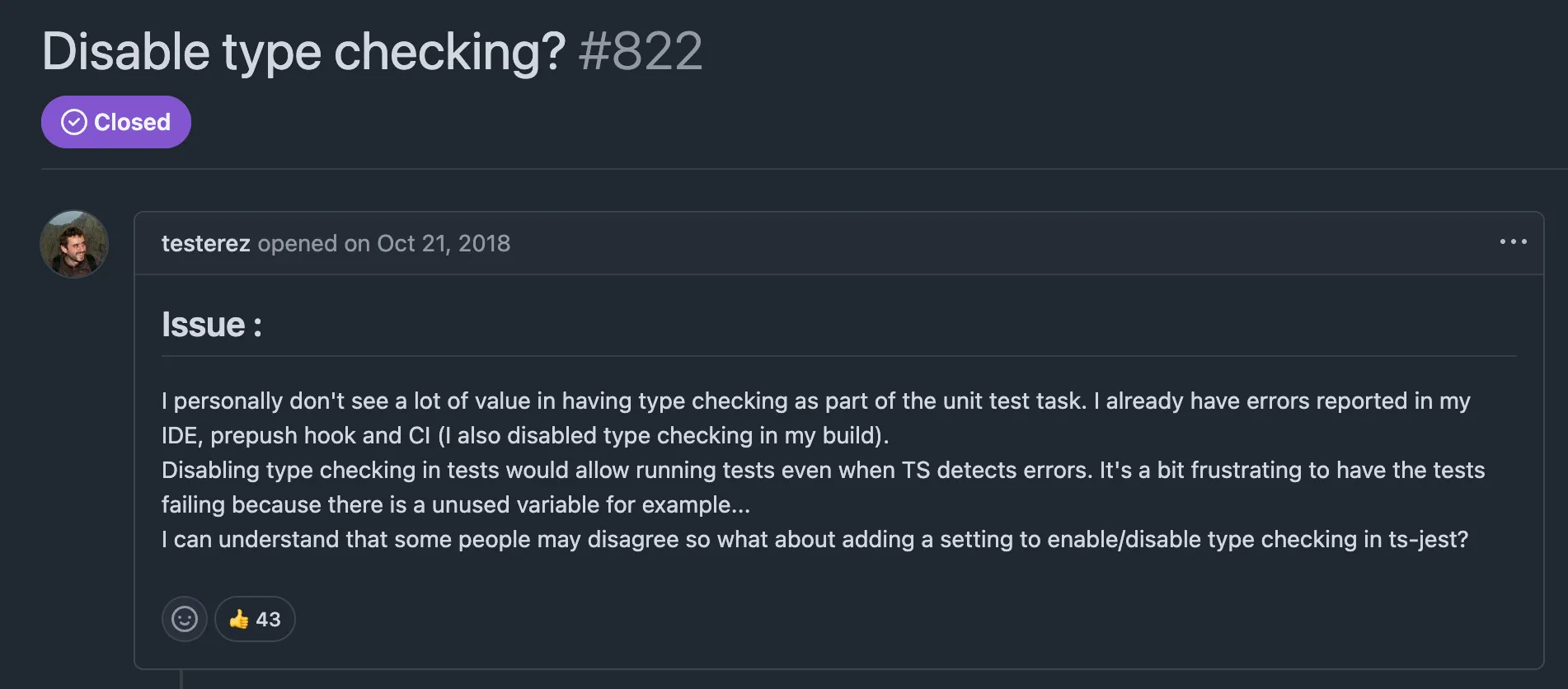 Reasons to not type check tests